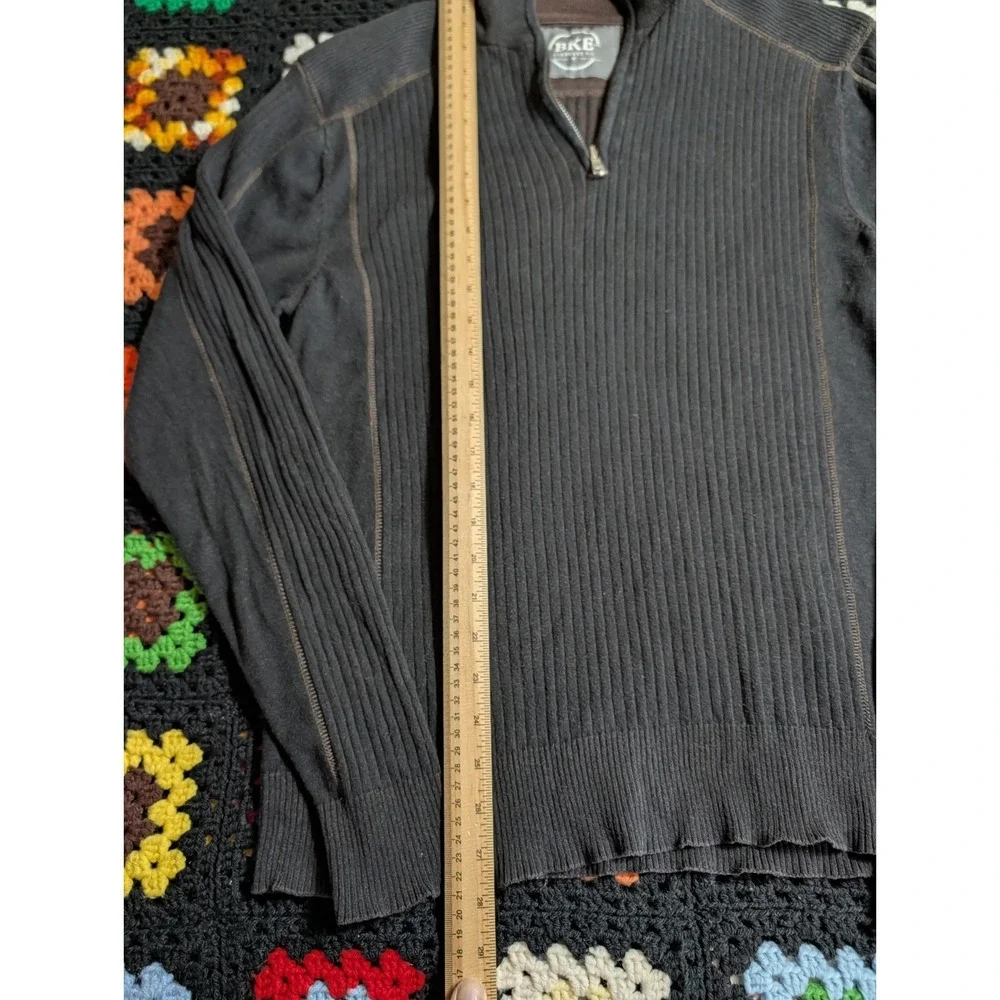 BKE Buckle Sweater Mens Medium 1/4 Zip Pullover Knit Mock Neck Black Long Sleeve